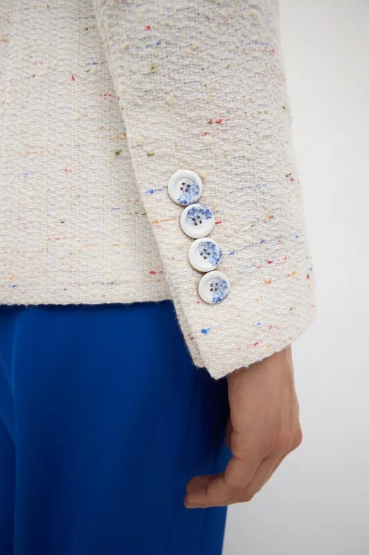 Cotton Collared Button-Front Long Sleeve Blazer White