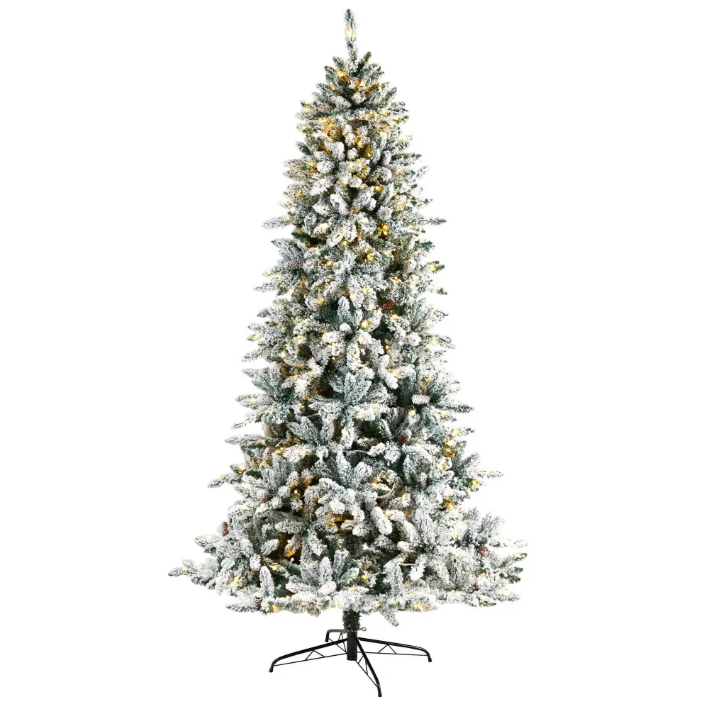 Flocked Livingston Fir Artificial Christmas Tree with Pine Cones and Clear Warm LED Lights Decor Display