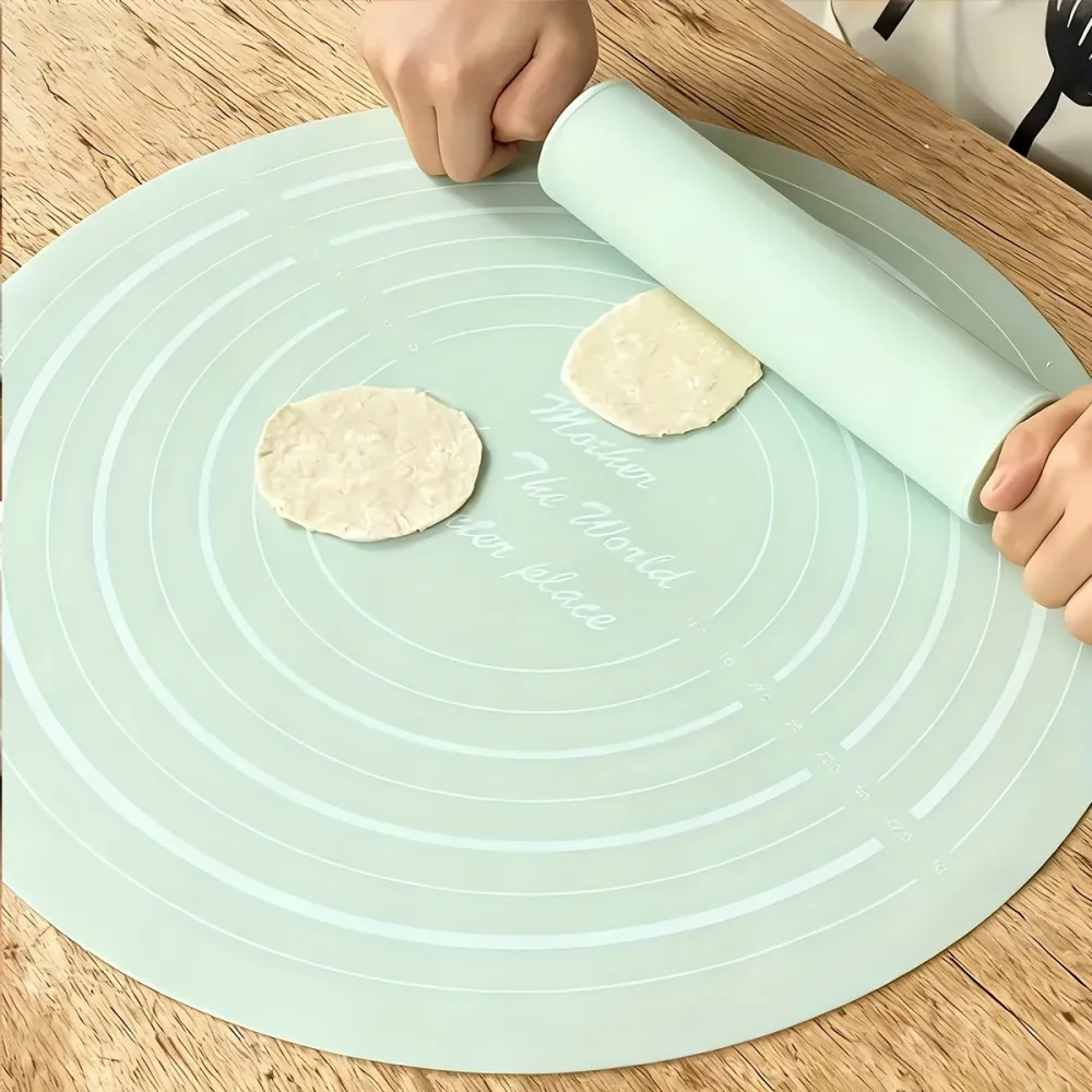 Round Silicone Pastry Mat and Rolling Pin Set