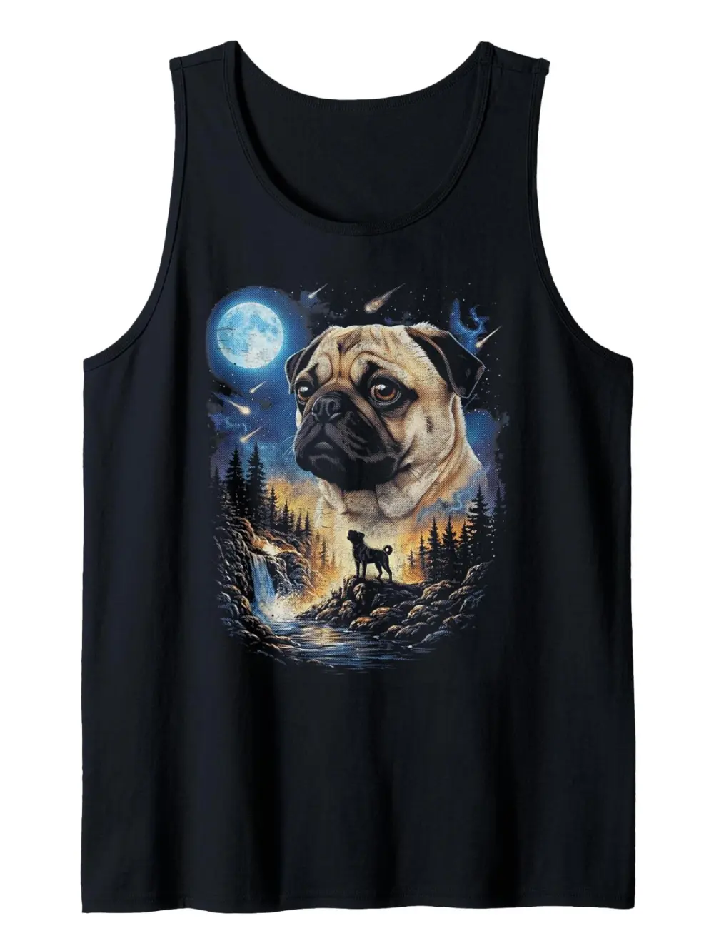 Funny Pug Howling At The Moon Print Tank Top
