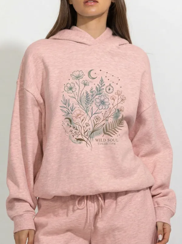 Women's Wild Soul Floral Moon Compass Printed Hoodie