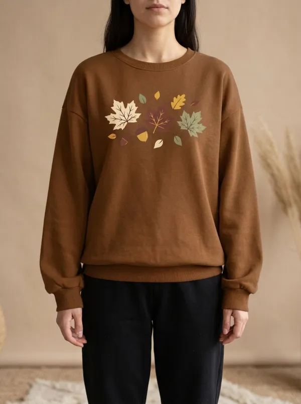 Rustic Maple-Leaf Printed Acorn Graphic Sweatshirt