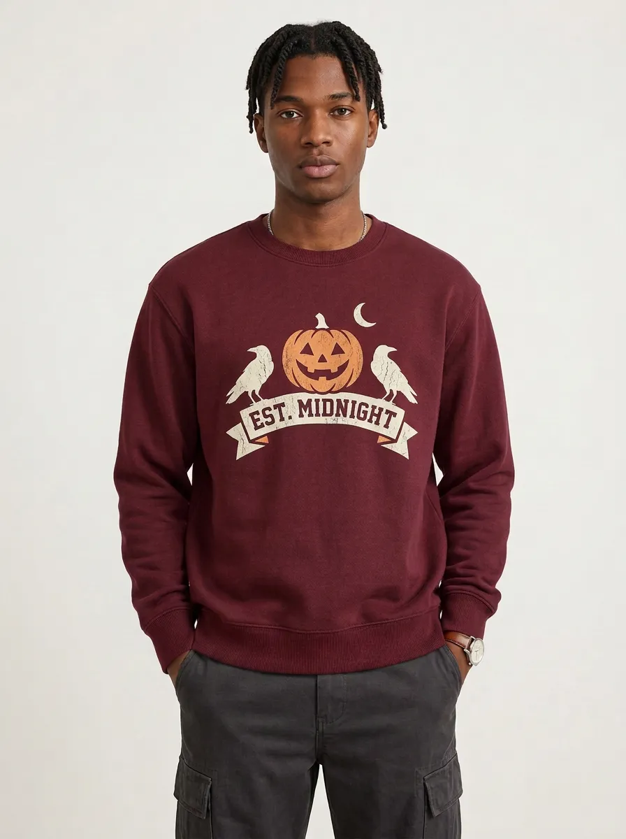 Men's Halloween Pumpkin Raven Midnight Sweatshirt