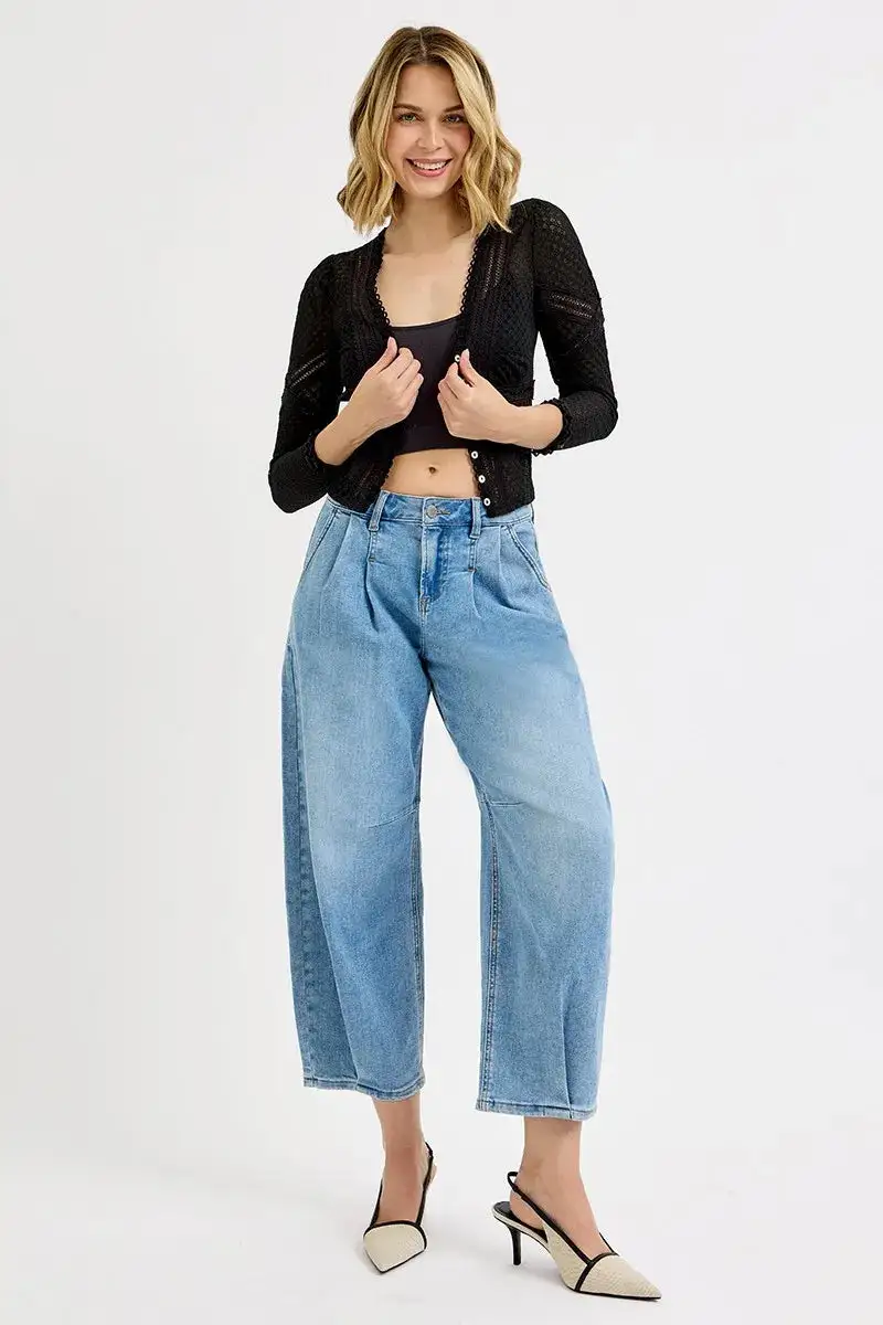 Modern Mid Rise Wide Leg Denim Jeans