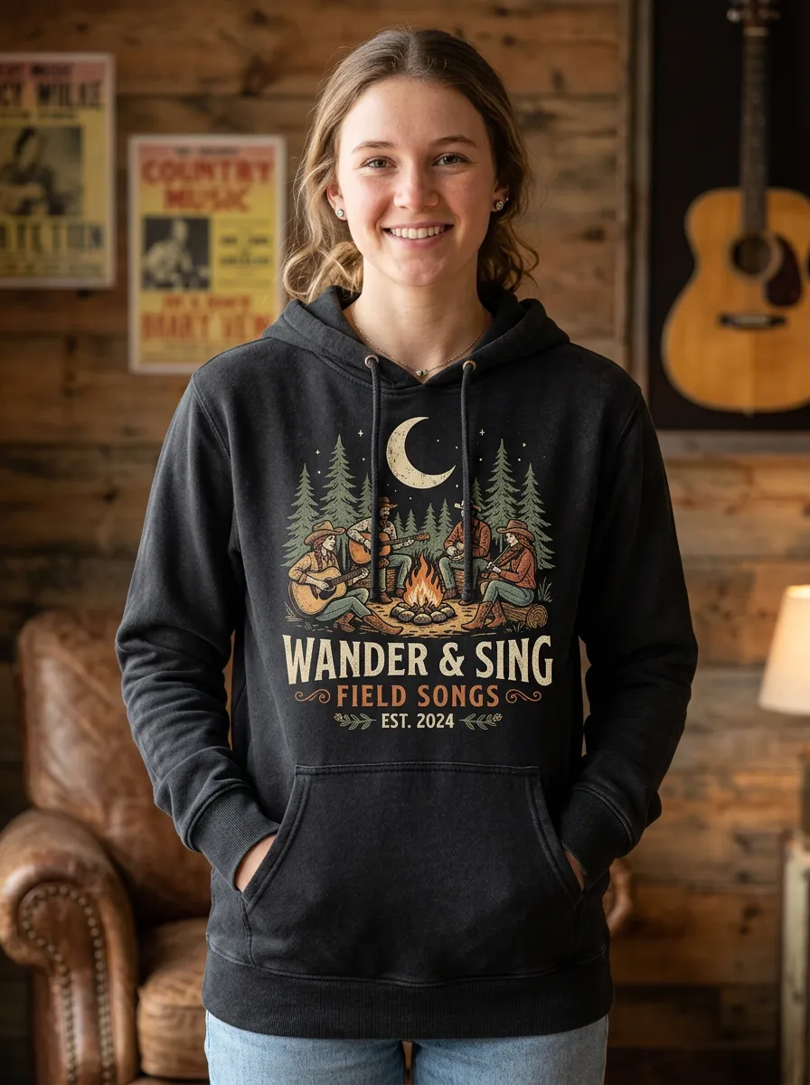 Country Music Campfire Guitar Pullover Hoodie