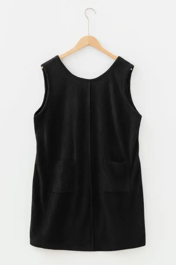 Balanced Detail Corduroy Pocketed Sleeveless Mini Dress