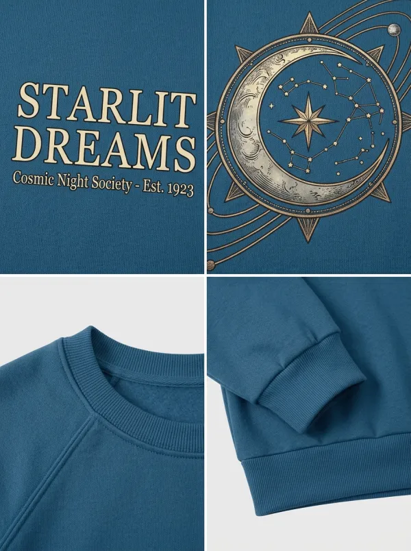 Women's Celestial Starlit Dreams Moon Constellation Printed T-shirt