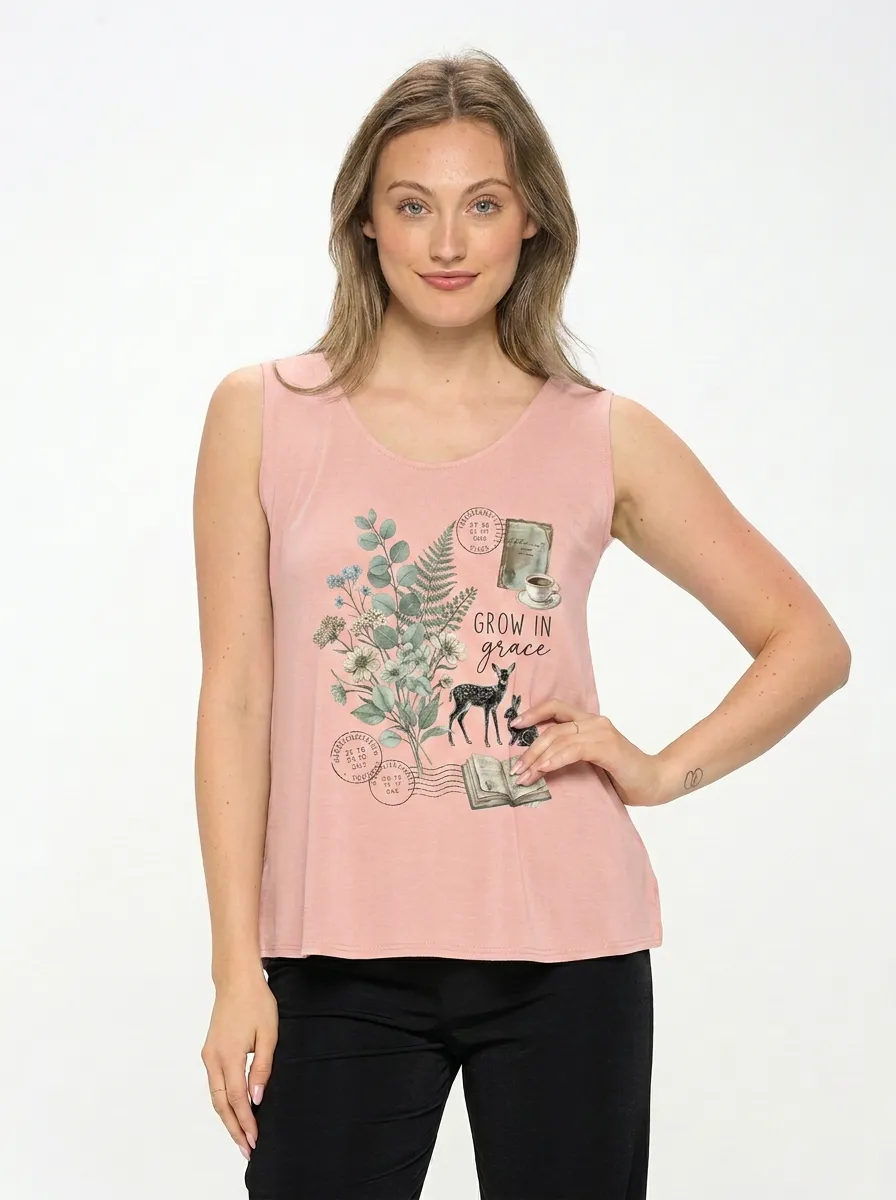 Women's Floral Deer Grow In Grace Printed Tank Top