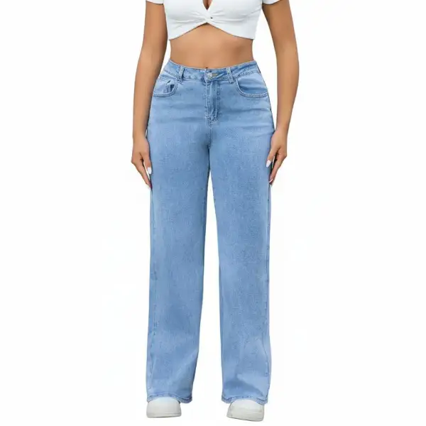 High Waist Wide Leg Washed Denim Jeans