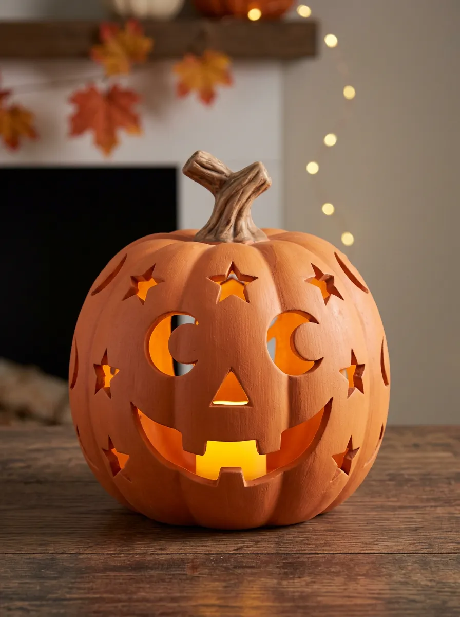 Star-Moon Cutout Carved Halloween Pumpkin Light