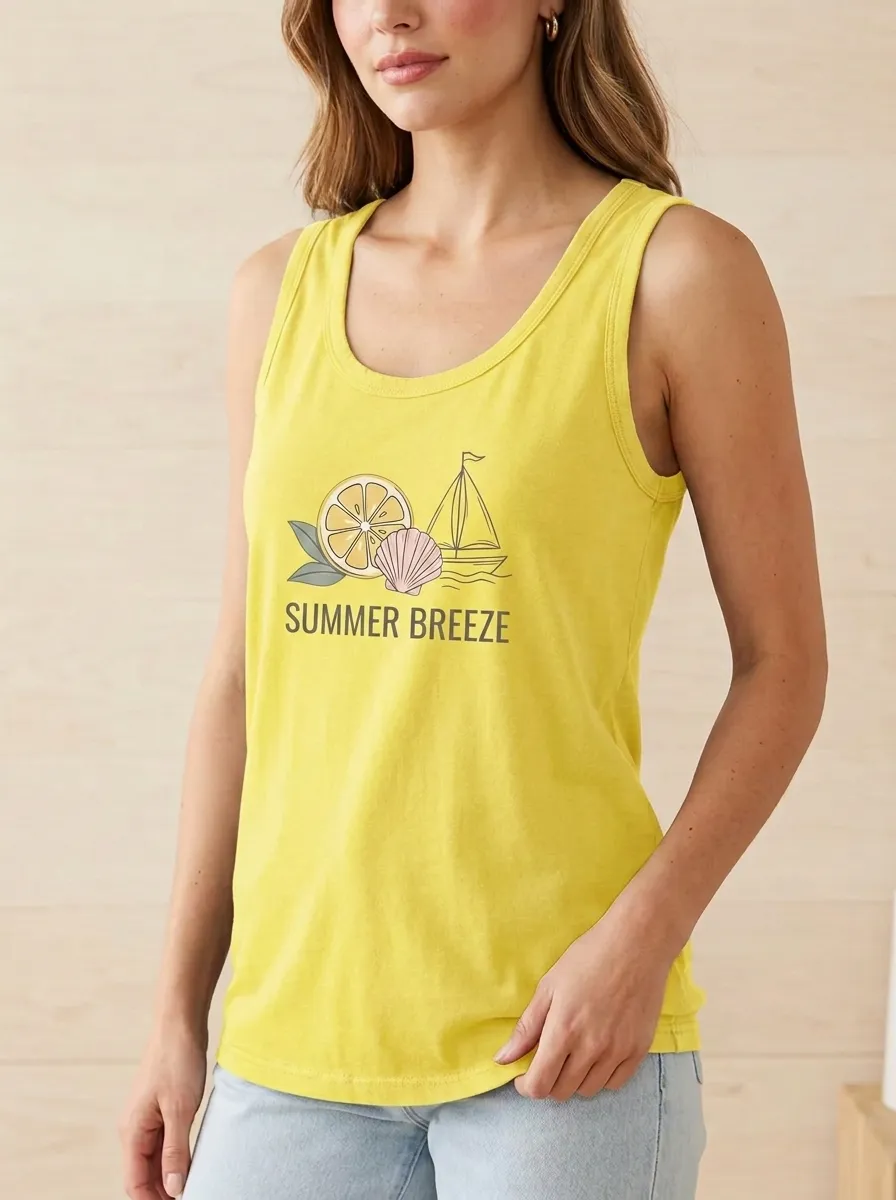 Women's Summer Breeze Lemon Sailboat Seashell Printed Tank Top