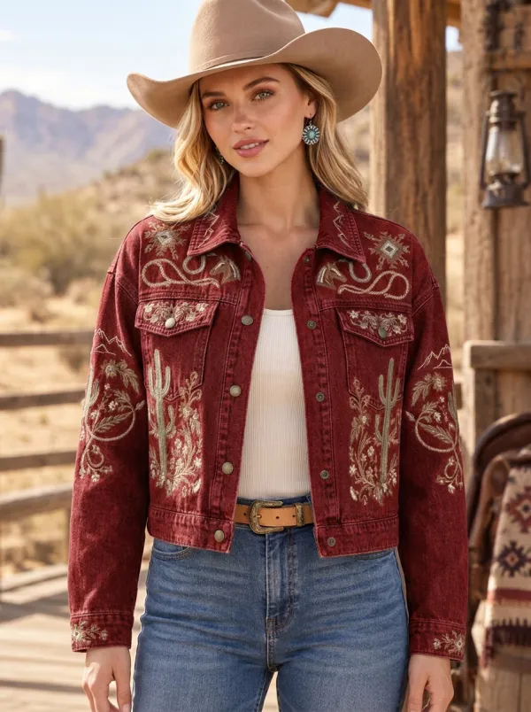 High Plains Horse Cactus Embroidered Look Women's Western Jacket