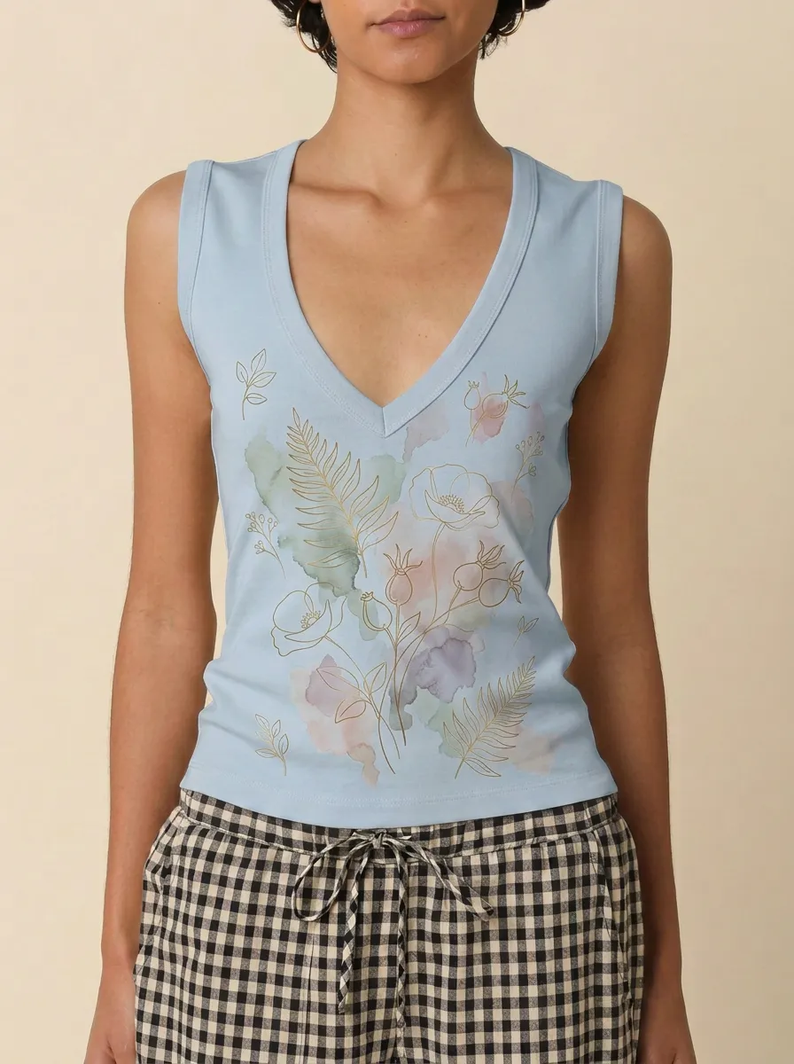 Women's Botanical Nature Lover Floral Watercolor Printed Tank Top
