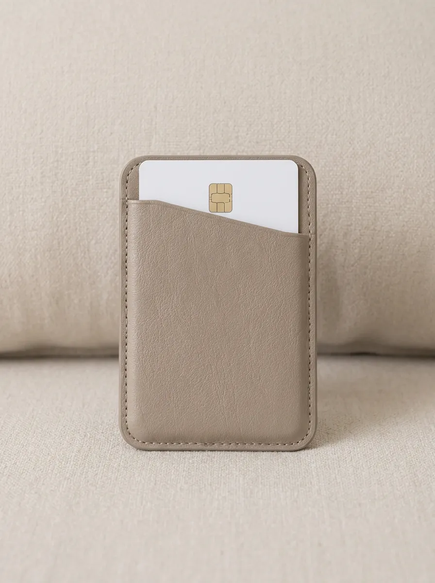Taupe Leather Phone Card Holder
