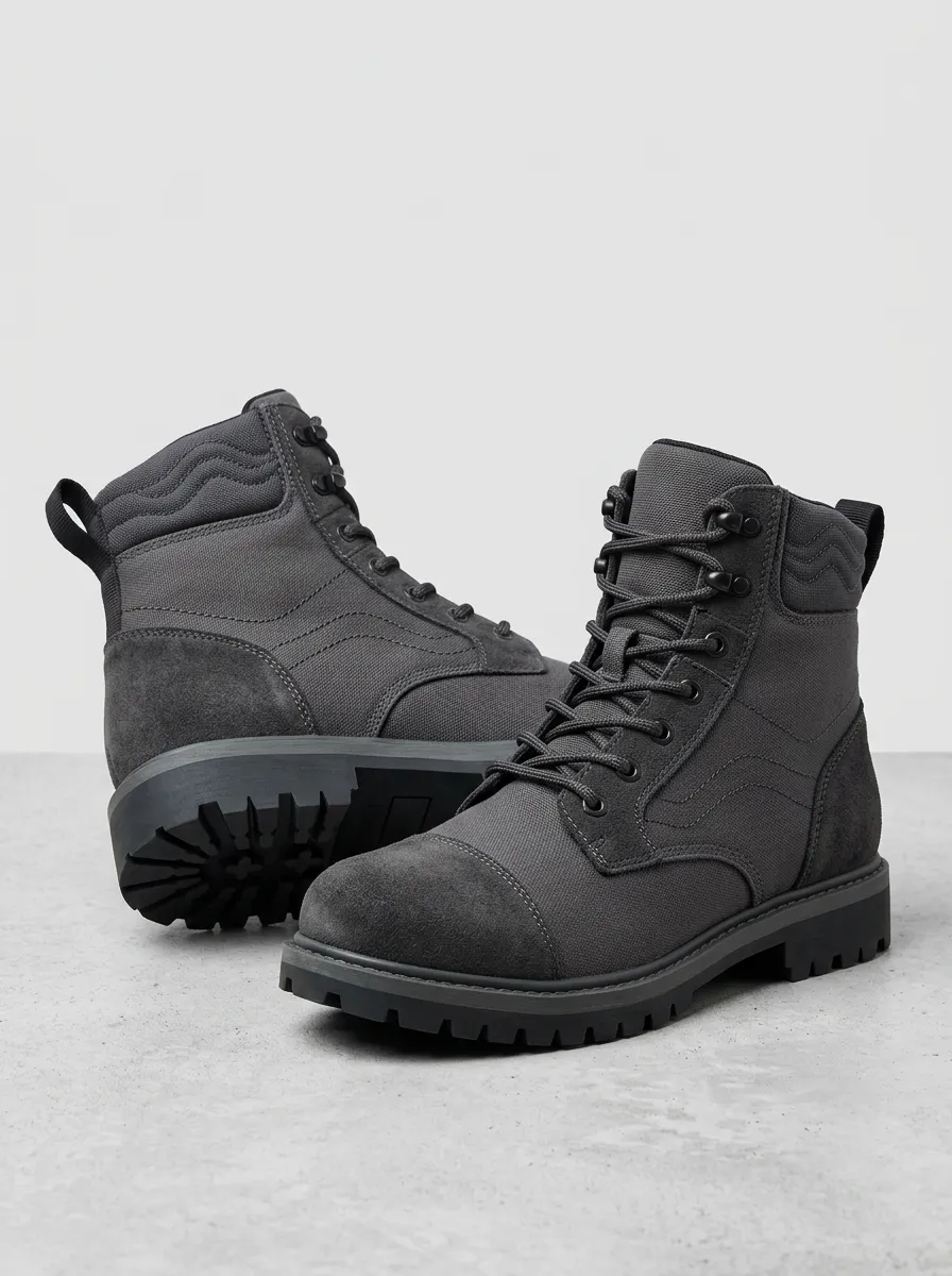 Unisex Tactical Style Suede Canvas Print Work Boots