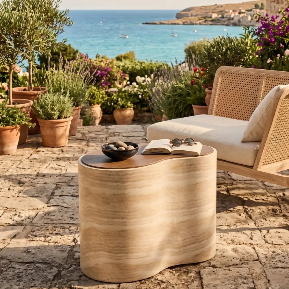 Freeform Travertine-Look Indoor/outdoor Coffee Table