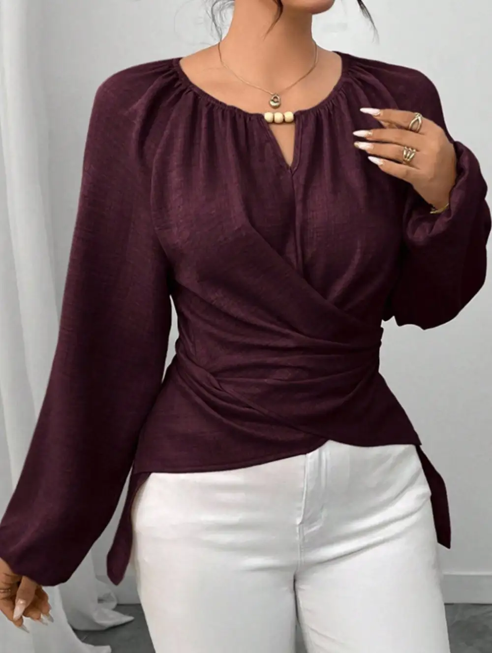 Tie Hem Irregular Long Sleeve Tee