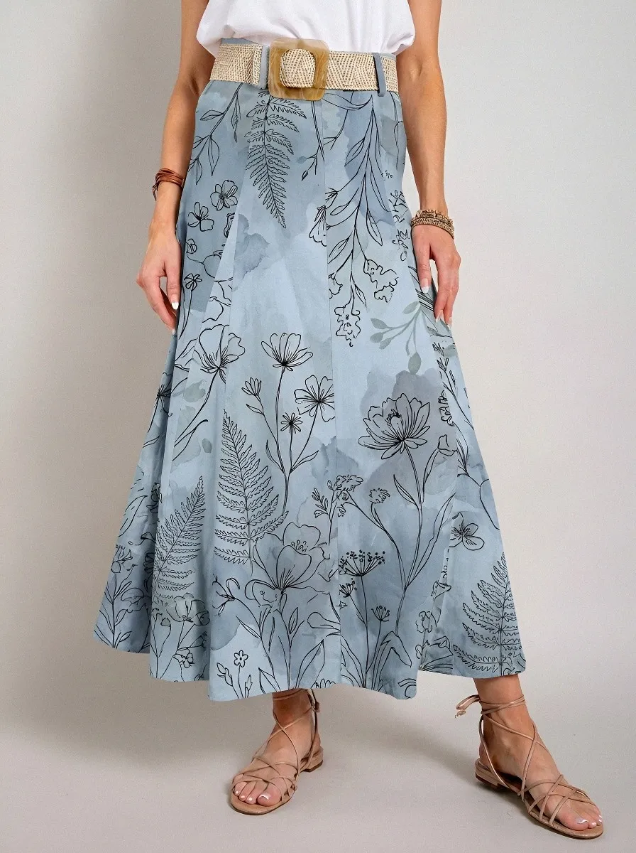 Women's Botanical Garden Floral Watercolor Printed Maxi Skirt