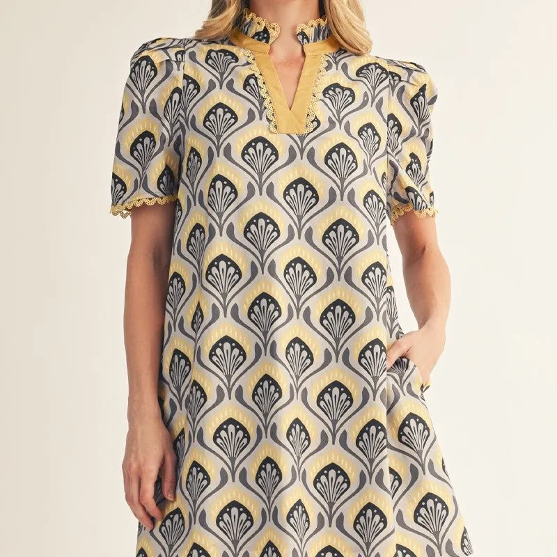 Floral Ruffle Detail Short Sleeve V-Neck Shift Dress