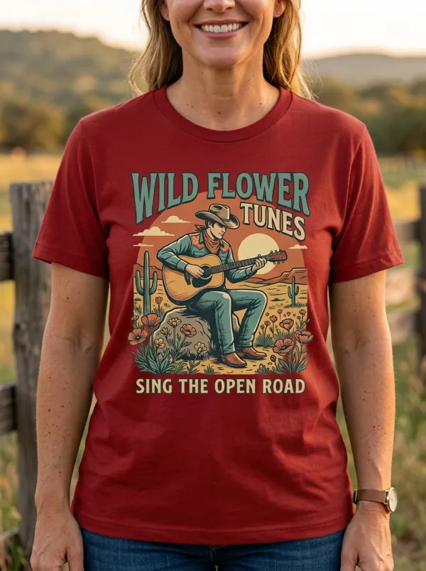 Country-Road Guitar Cowboy Country Music Crewneck T-Shirt