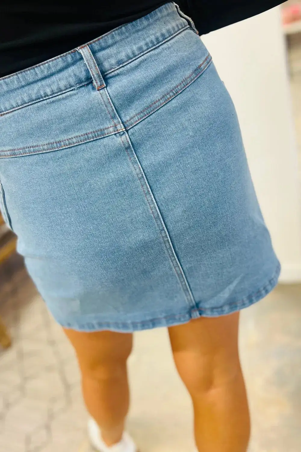 Denim High Rise Cropped Casual Skirt