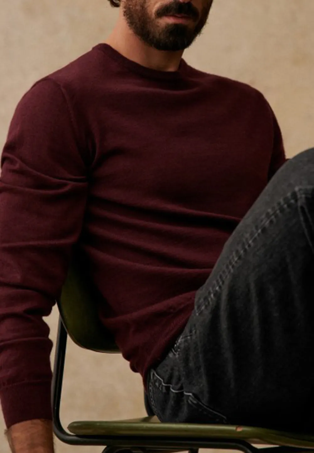 Burgundy Classic Crew Neck Knit Sweater