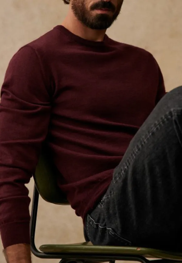 Burgundy Classic Crew Neck Knit Sweater