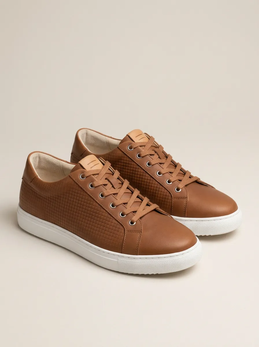 Men's Textured Grid Pattern Printed Casual Sneakers
