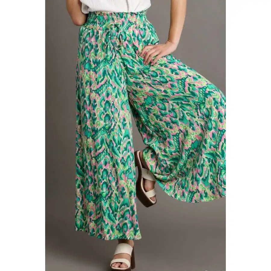 Full Size Mixed Print High Waist Wide Leg Pants Plus Size