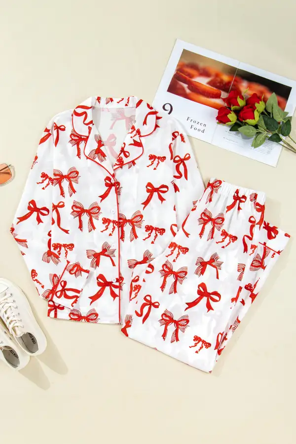 Cozy Bow Detail  Pajama Set