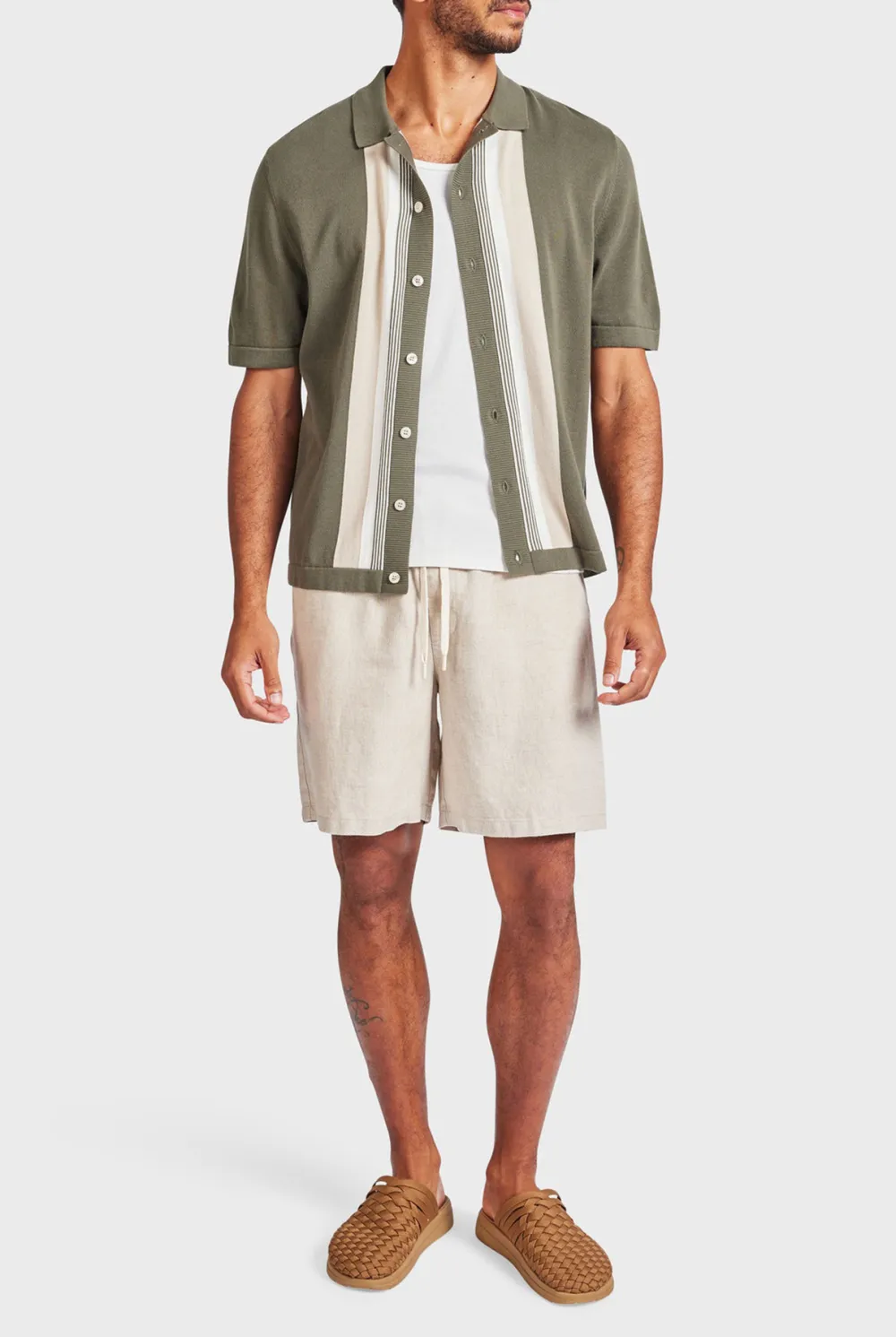 Minimalist Paneled Short Sleeve Linen Shirt