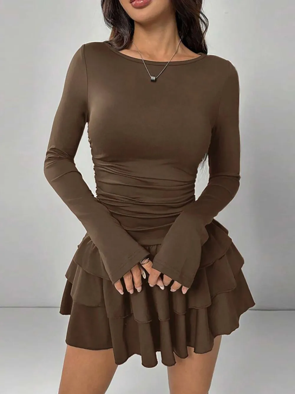 Tiered Long-Sleeve Mini Dress