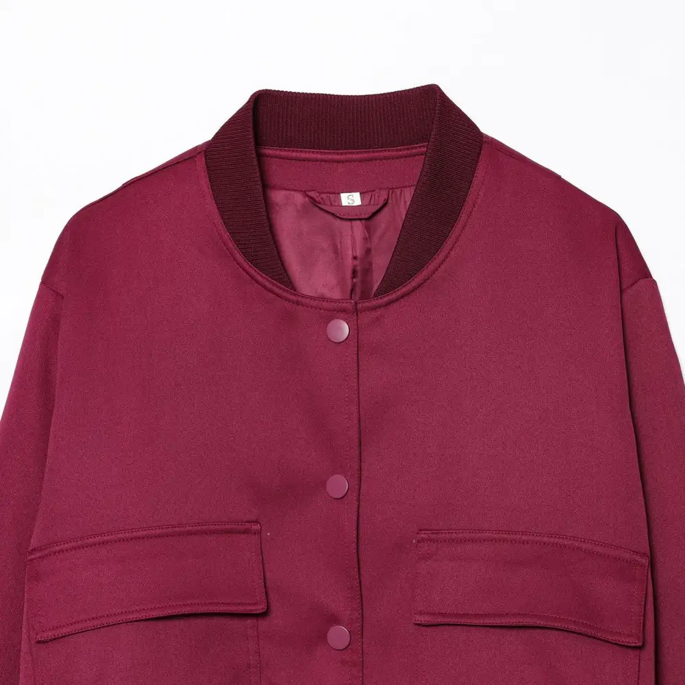Cropped Snap Front Flap Pocket Bomber Jacket