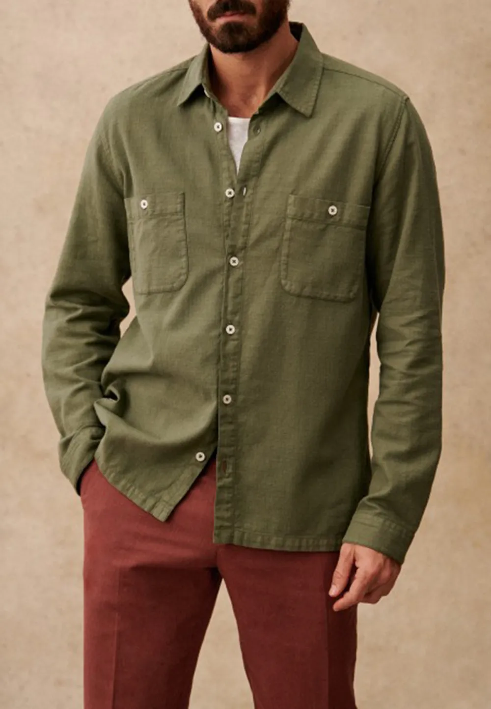Olive Green Two Chest Pocket Long Sleeve Shirt
