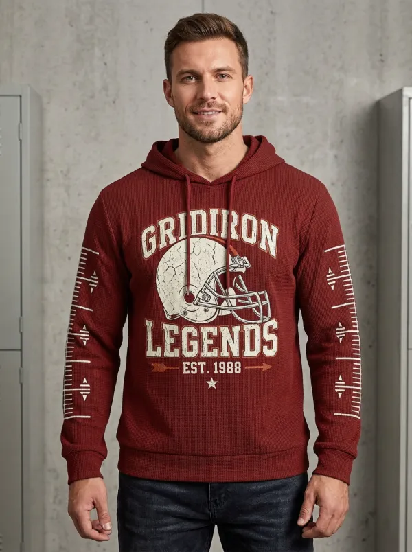 Men's Football Charcoal Waffle Knit Graphic Hoodie