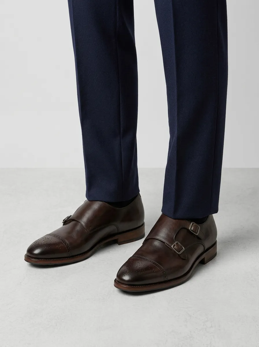 Men's Everyday Business Formal Leather Double Monk Strap Brogue Shoes