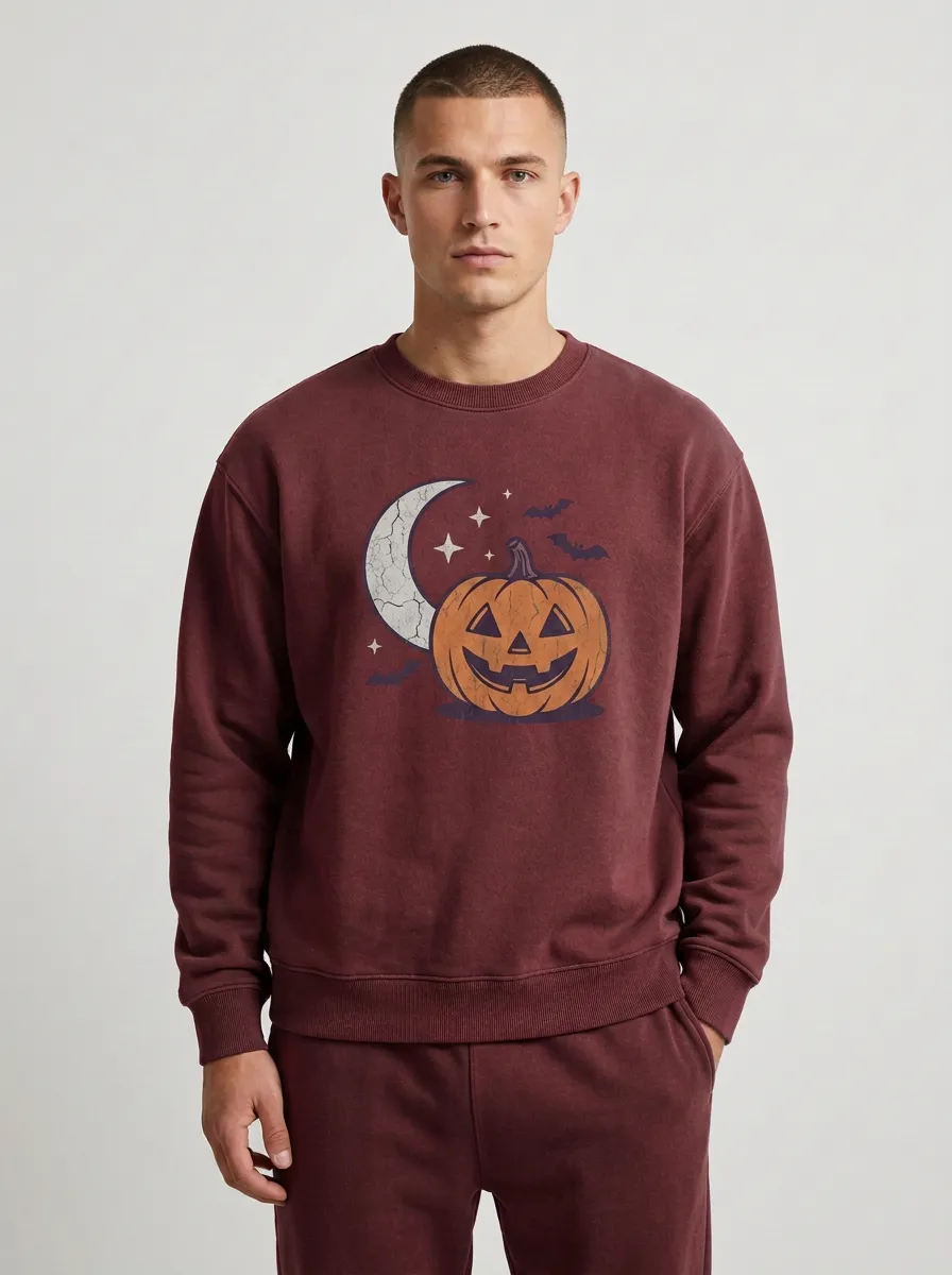 Men's Halloween Pumpkin Moon Bat Sweatshirt