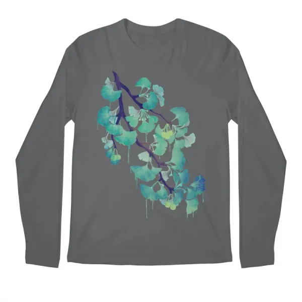 Men's Creative Ginkgo Tree Round-Neck Long-Sleeved T-Shirt