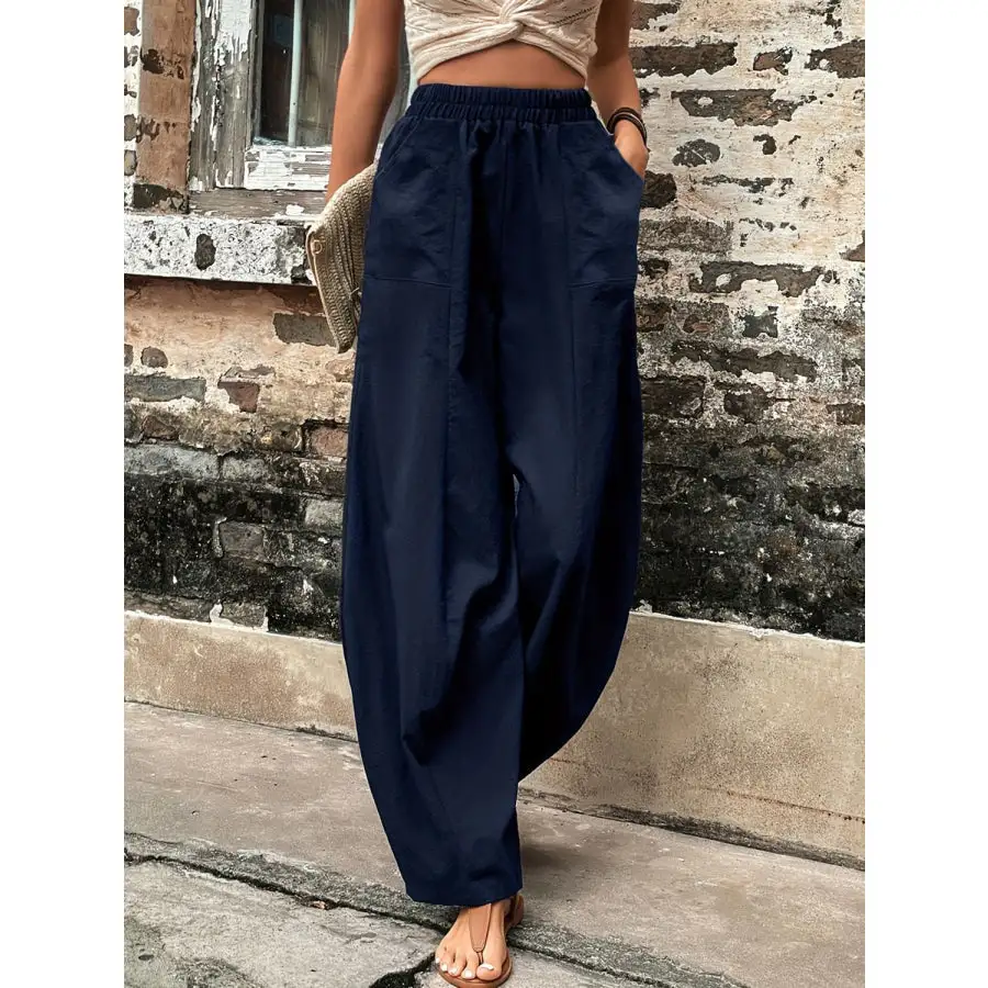 Classic Elastic Waist Pants with Pockets