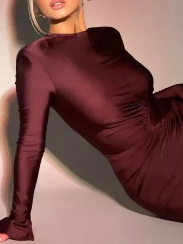 Relaxed Ruched Long Sleeve Bodycon Maxi Dress