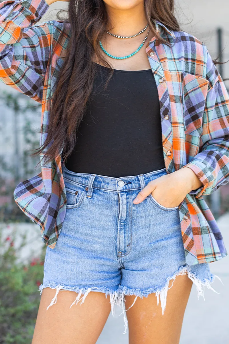 Plaid Relaxed Fit Western Inspired Shirt Blouse