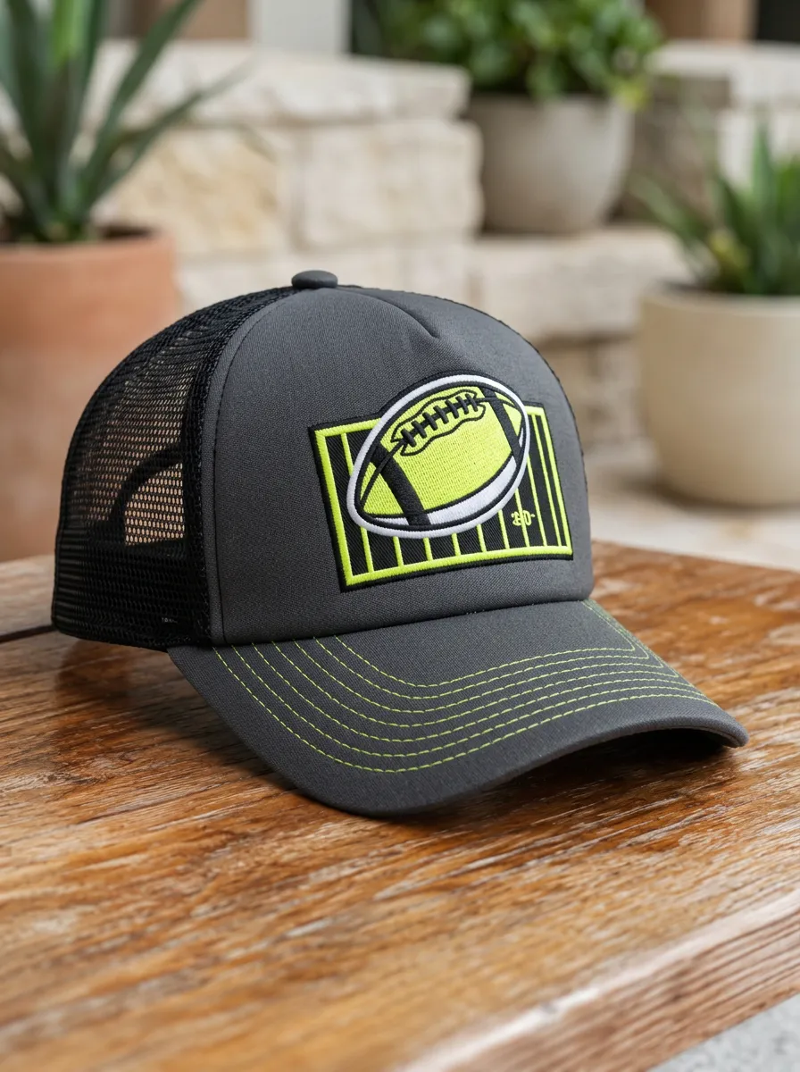 Unisex Football Fan Neon Grid Printed Trucker Hat