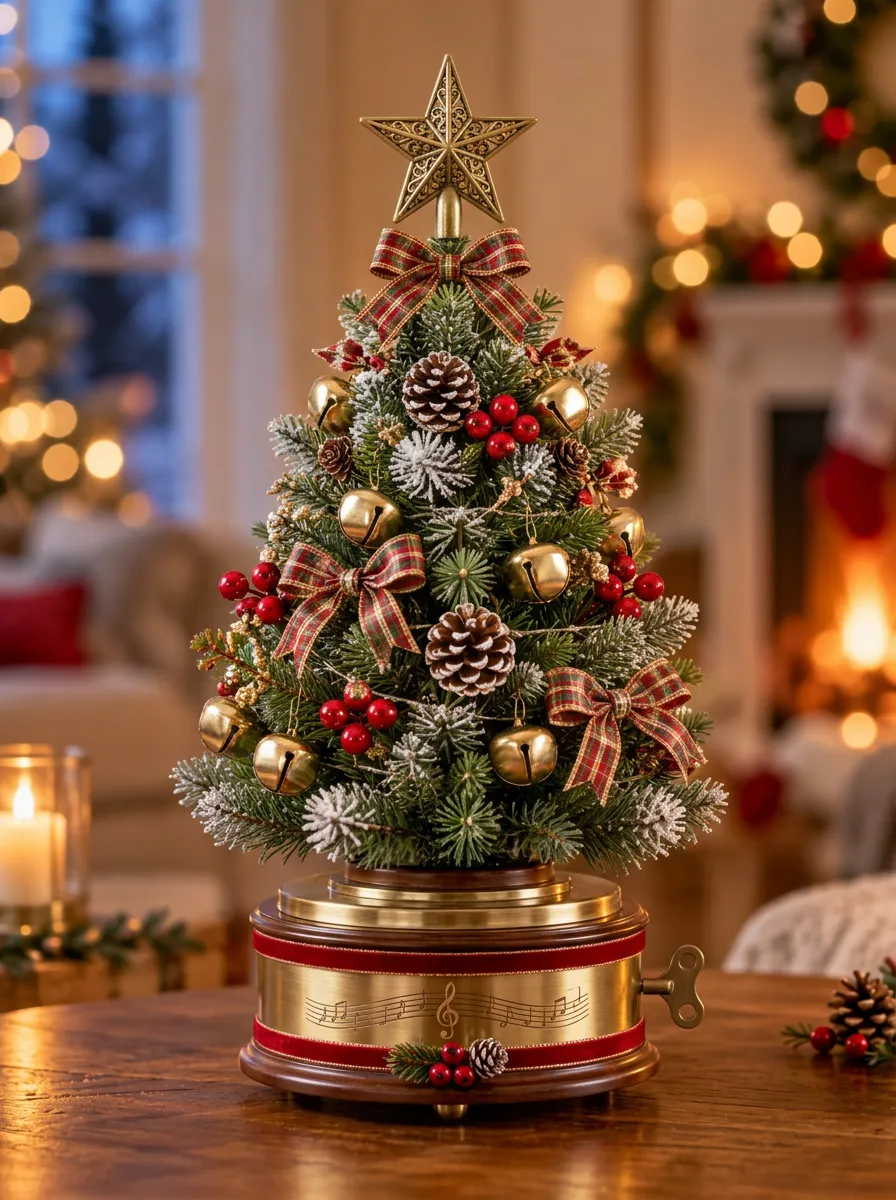 Pine Cone Bell Decorated Christmas Tabletop Tree