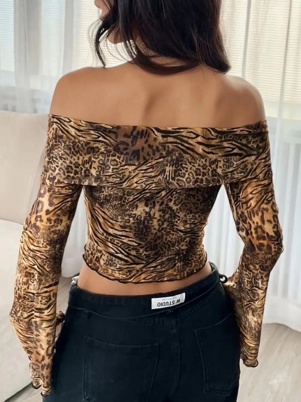 Leopard Print Off Shoulder Top