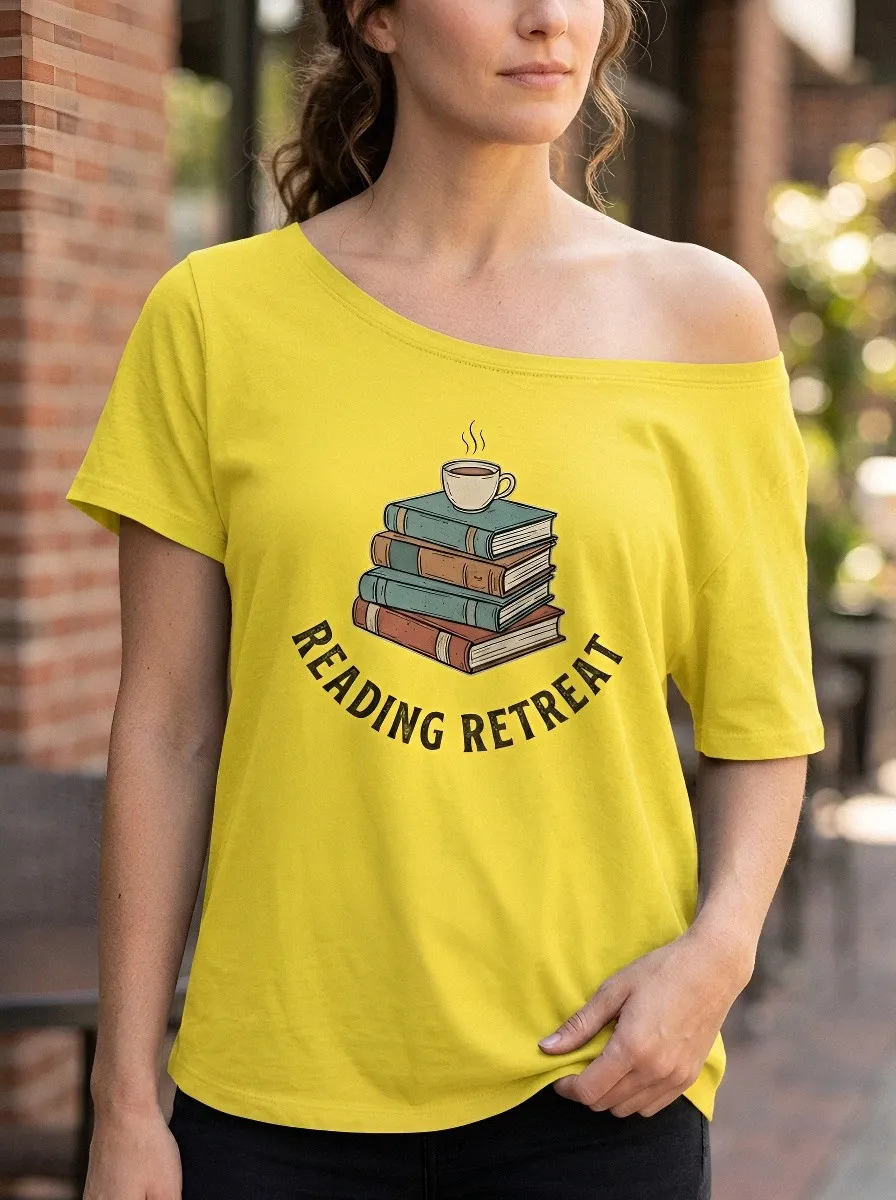 Women's Book Lover Reading Retreat Coffee Stack Printed T-shirt