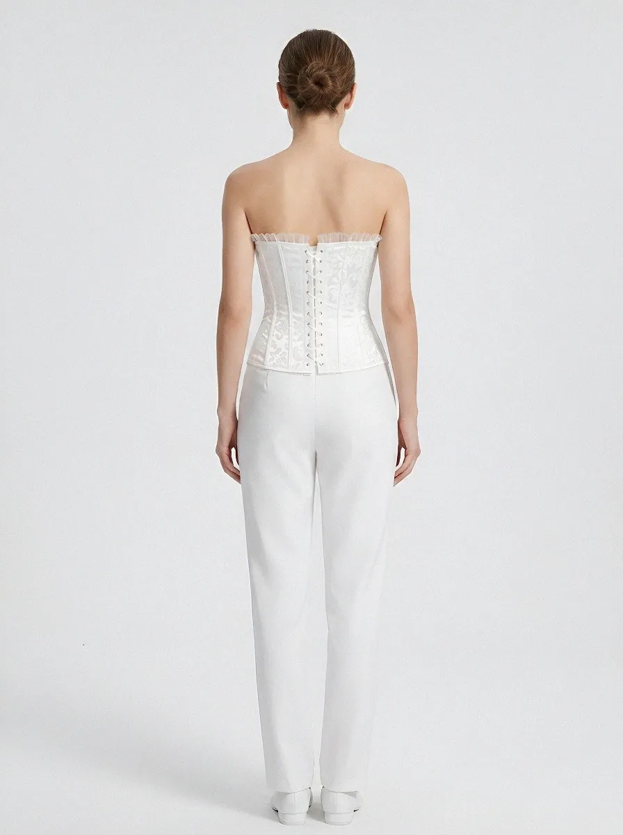 Floral Jacquard Ruffle-Trim Button-Front Women's Corset Top