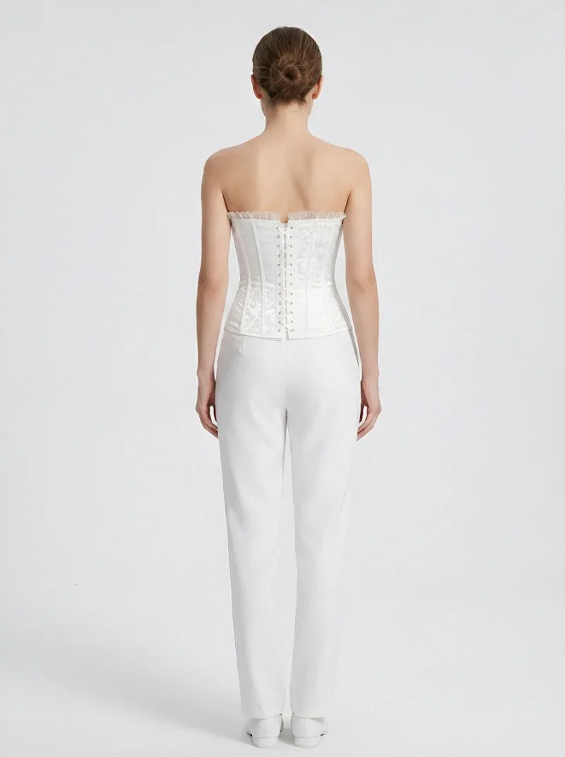 Floral Jacquard Ruffle-Trim Button-Front Women's Corset Top