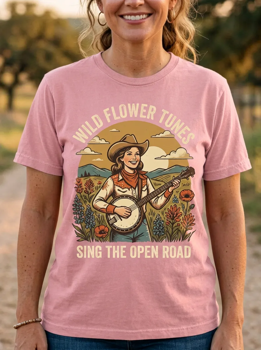 Western Banjo Women's Country Music Casual T-Shirt