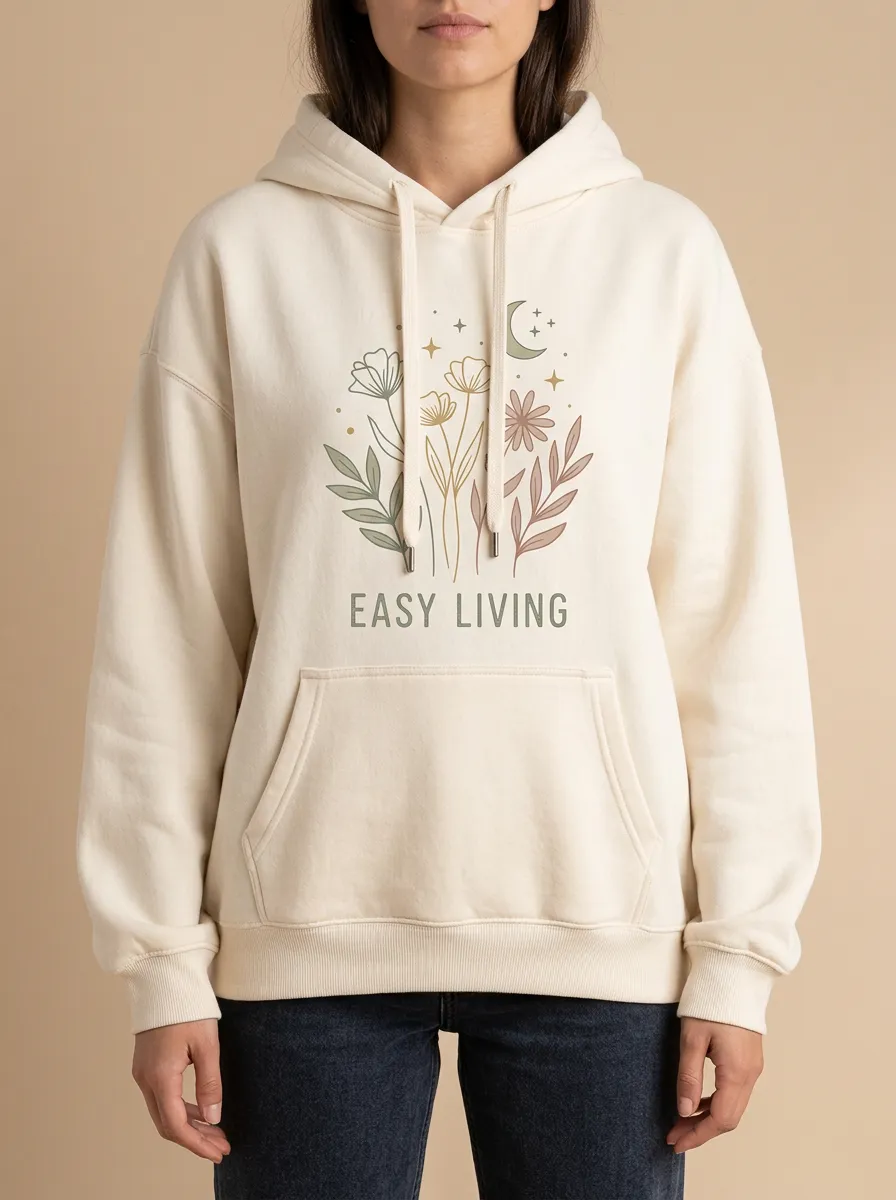Easy Living Floral Moon Stars Hoodie
