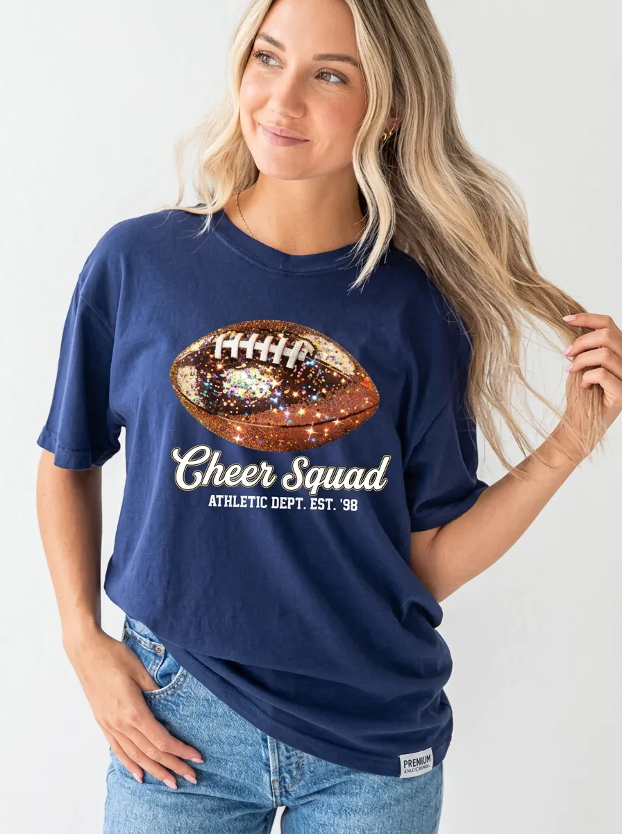 Women's Graphic Football Ball Sparkle Crew Neck Graphic T-Shirt